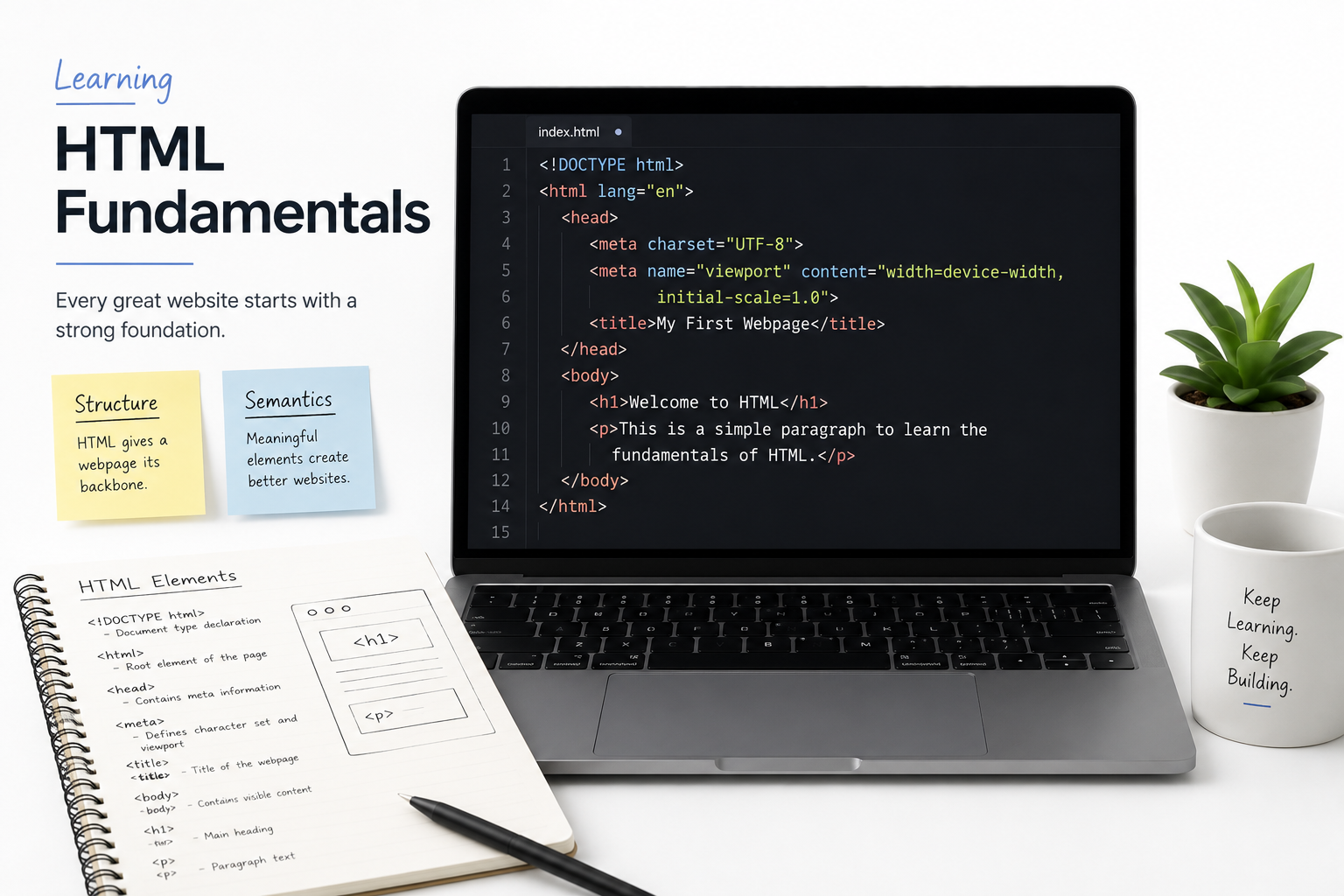 Basic HTML document structure displayed inside a code editor